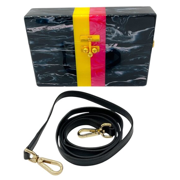 Edie Parker Navy Multi Small Trunk Vintage Stripe Acrylic Clutch - Picture 11 of 16